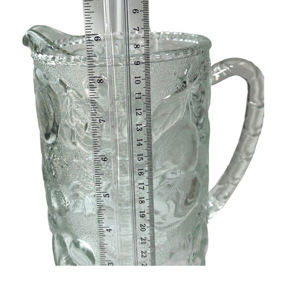 VTG Libbey Orchard Fruit Clear Pitcher + 2 Glasses Pressed Glass Raised Fruit - Picture 7 of 15